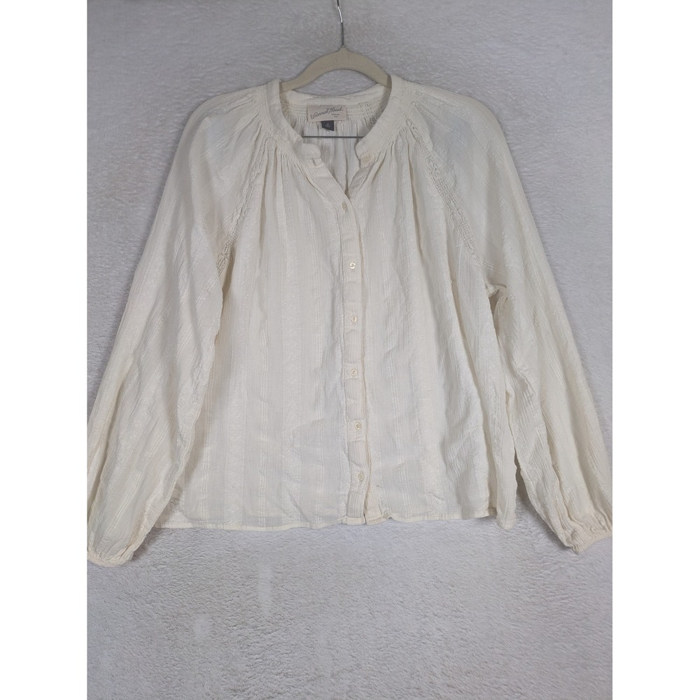 Universal Thread Blouse Women's Medium Ivory Textured Stripe Lace Boho Peasant